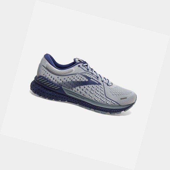 Men's Brooks Adrenaline GTS 21 Road Running Shoes Grey / Tradewinds / Deep Cobalt | 7345WRPDM