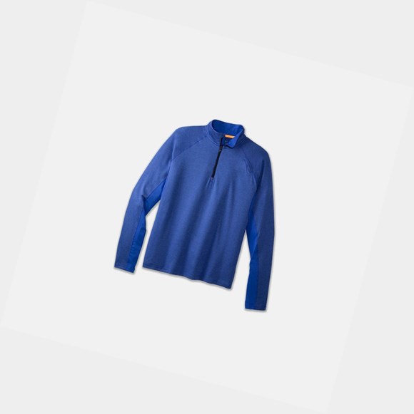 Men's Brooks Dash 1/2 Zip Tops Heather Amparo Blue | 5120JWZQG