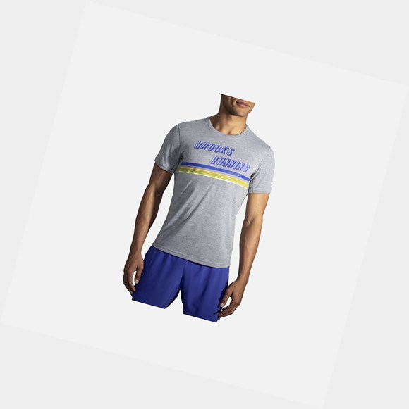 Men's Brooks Distance Graphic Sleeve Tops Heather Ash / Stripe | 6012UGMDY