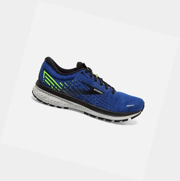 Men's Brooks Ghost 13 Road Running Shoes Blue / Black / Green Gecko | 8561IMSPZ