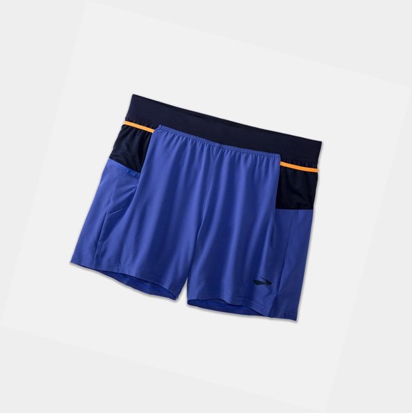 Men's Brooks Sherpa 5" 2-in-1 Bottoms Amparo Blue / Navy / Fluoro Orange | 3576UDNJZ