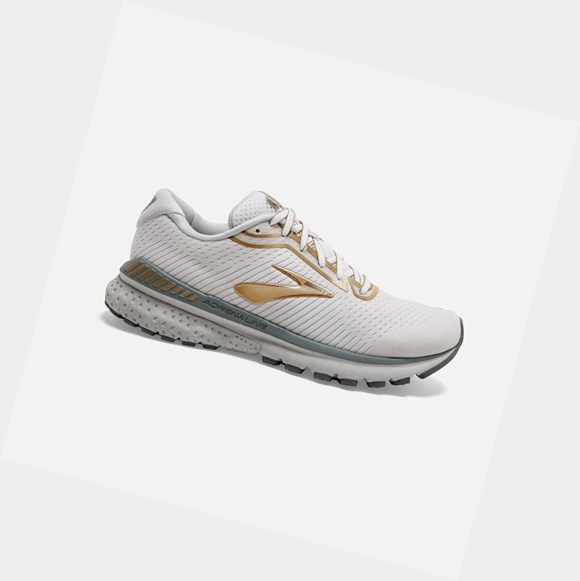 Women's Brooks Adrenaline GTS 20 Walking Shoes White / Grey / Gold | 3129KWZFV