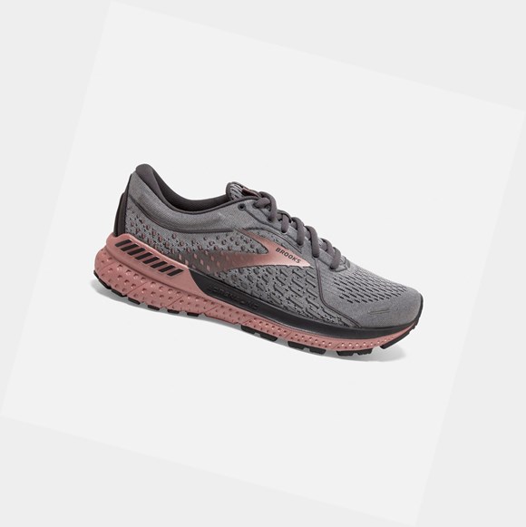 Women's Brooks Adrenaline GTS 21 Road Running Shoes Grey / Black / Rose Gold | 3524IQNHO