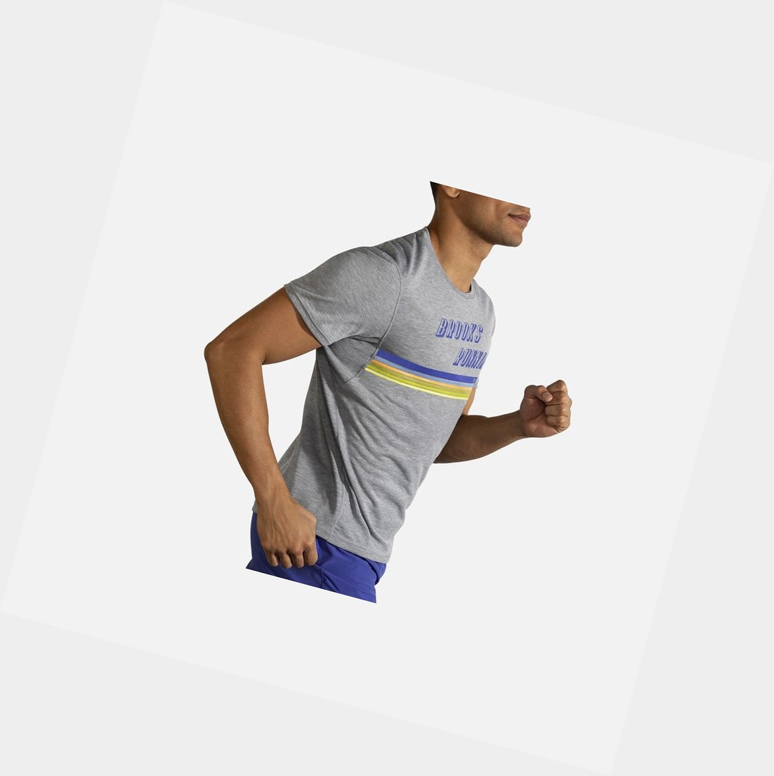 Men's Brooks Distance Graphic Sleeve Tops Heather Ash / Stripe | 6012UGMDY