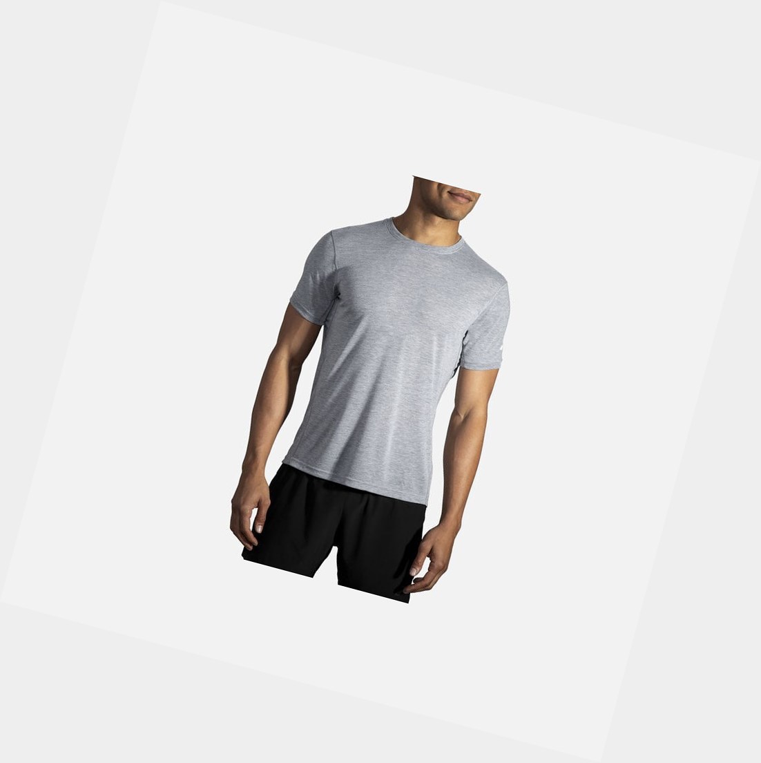 Men's Brooks Distance Sleeve Tops Heather Ash | 2394DACKI