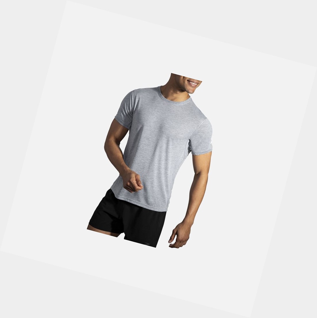 Men's Brooks Distance Sleeve Tops Heather Ash | 2394DACKI