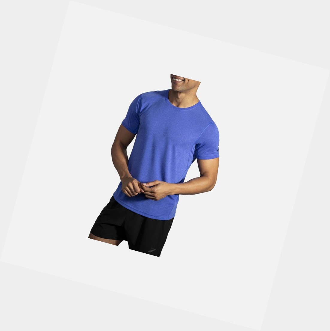 Men's Brooks Distance Sleeve Tops Heather Amparo Blue | 6407RICZW