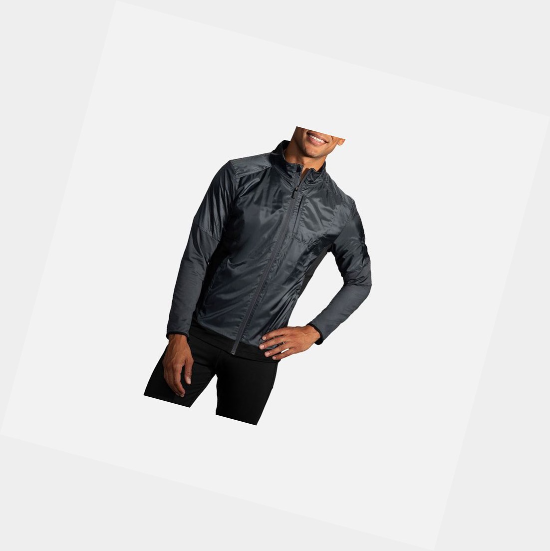 Men's Brooks Fusion Hybrid Outerwear Asphalt / Black | 0964SCLIJ