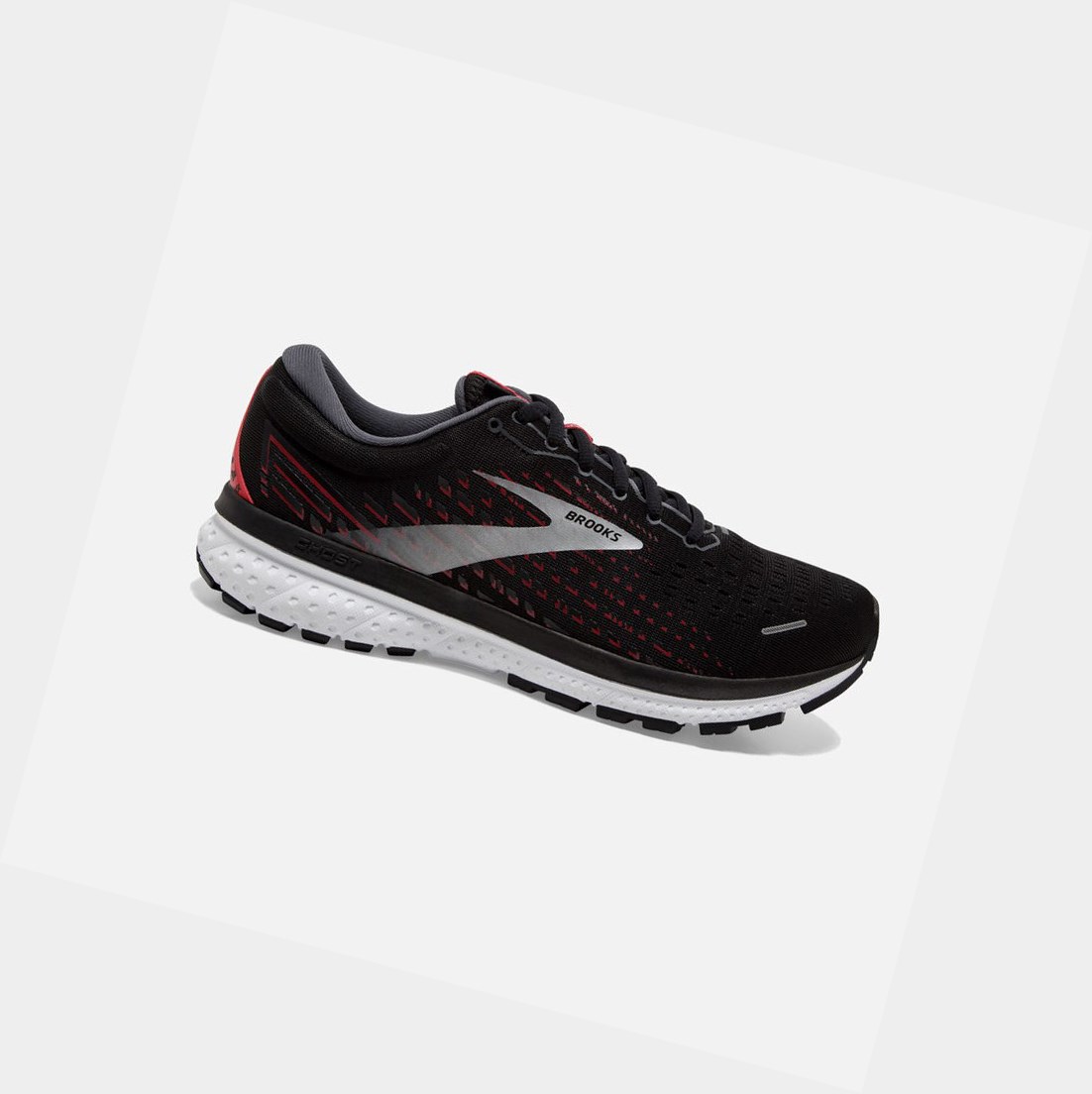 Men\'s Brooks Ghost 13 Road Running Shoes Black / Ebony / Tango Red | 6087ECZYL