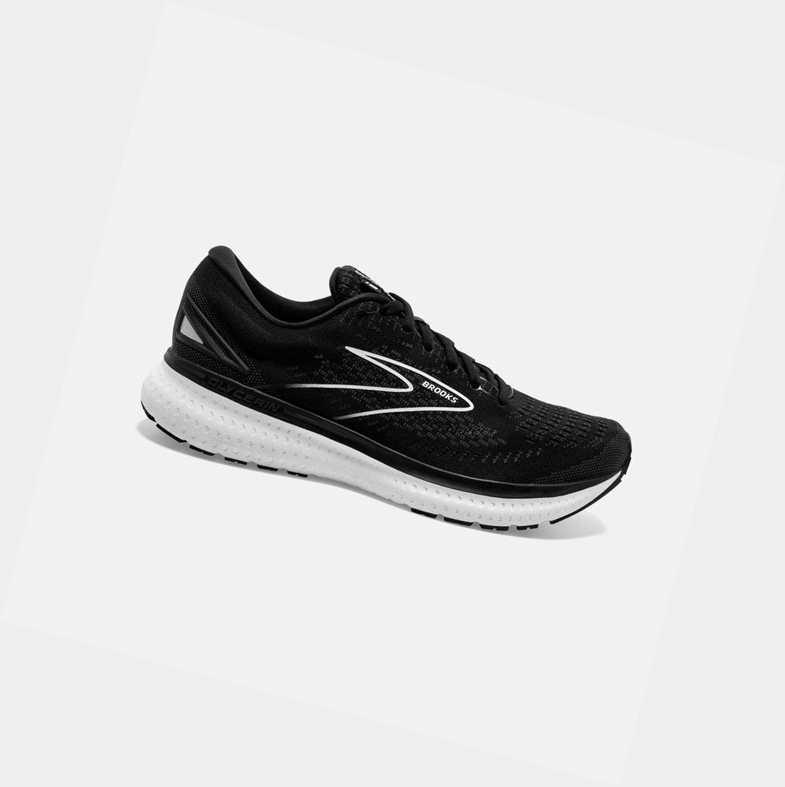 Men\'s Brooks Glycerin 19 Road Running Shoes Black / White | 6107UWLYI