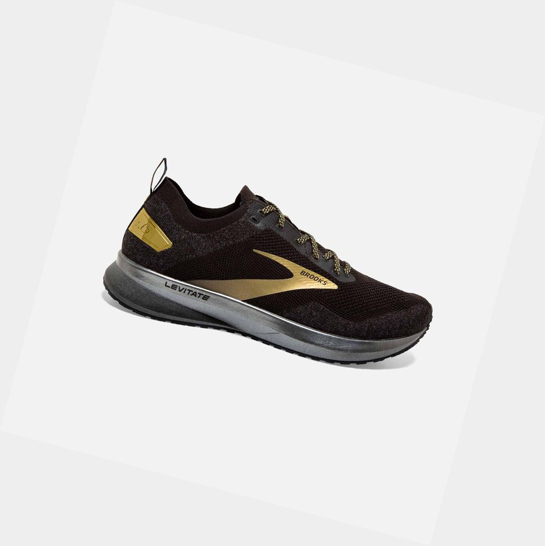 Men\'s Brooks Levitate 4 Road Running Shoes Black / Gold | 0957ZJGMT