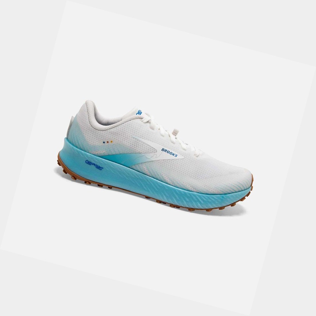 Women\'s Brooks Catamount Trail Shoes White / Iced Aqua / Blue | 0764ROCQZ